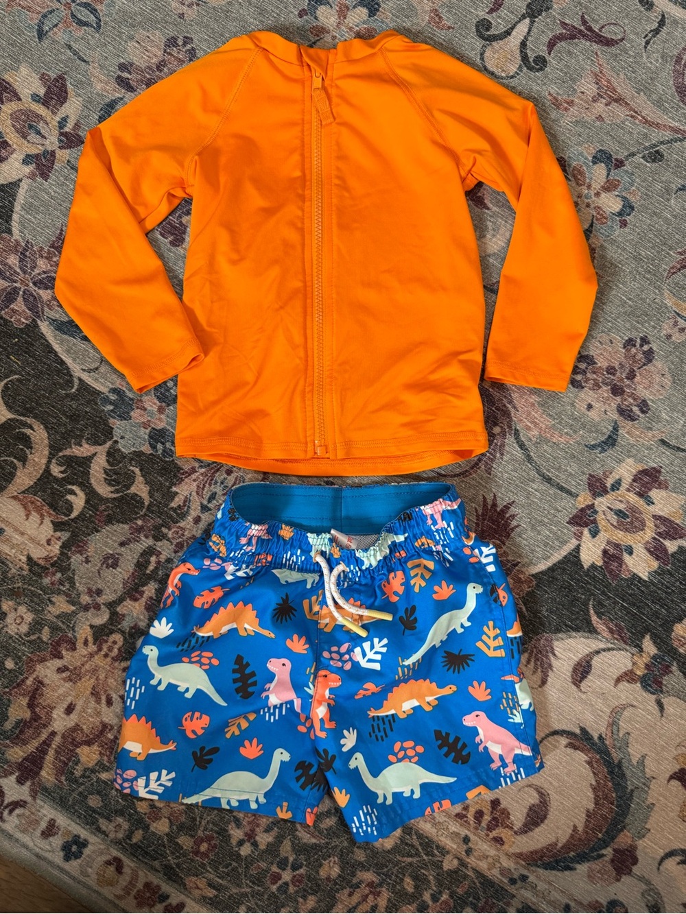 Cat & Jack Blue Swim Trunks with Orange Waistband